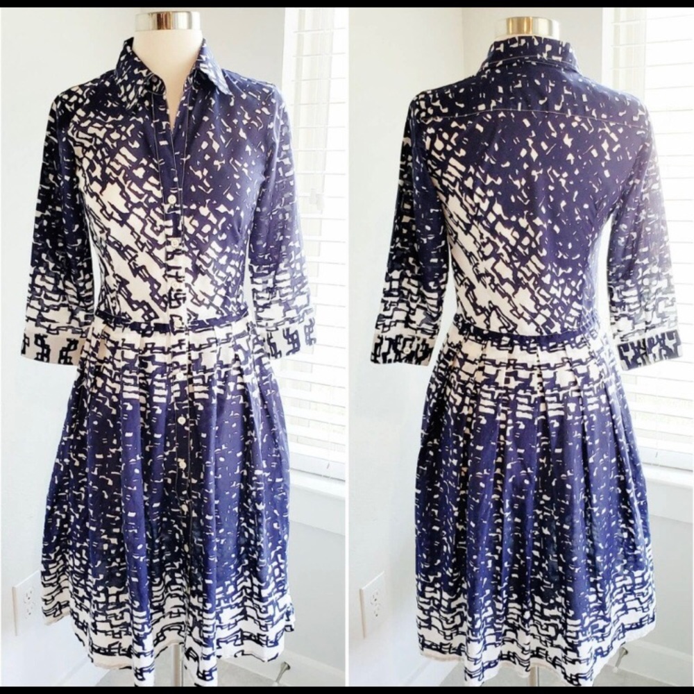 Samantha Sung Shirt Dress Audrey Pleat Silk Blue 2